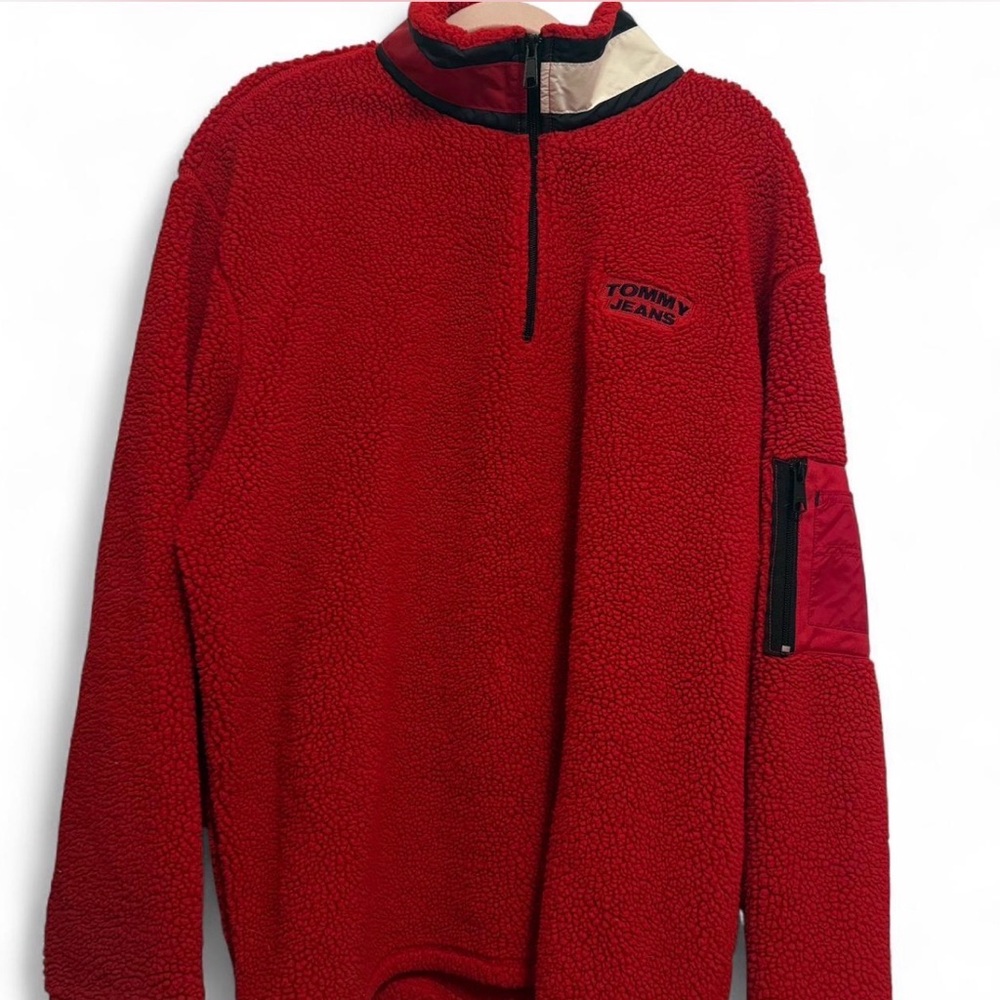 Vintage Tommy Hilfiger Thick Pile Fleece Red Half Zip Tommy Jeans